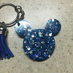 Blue  & Silver Glittered Mickey Keychain